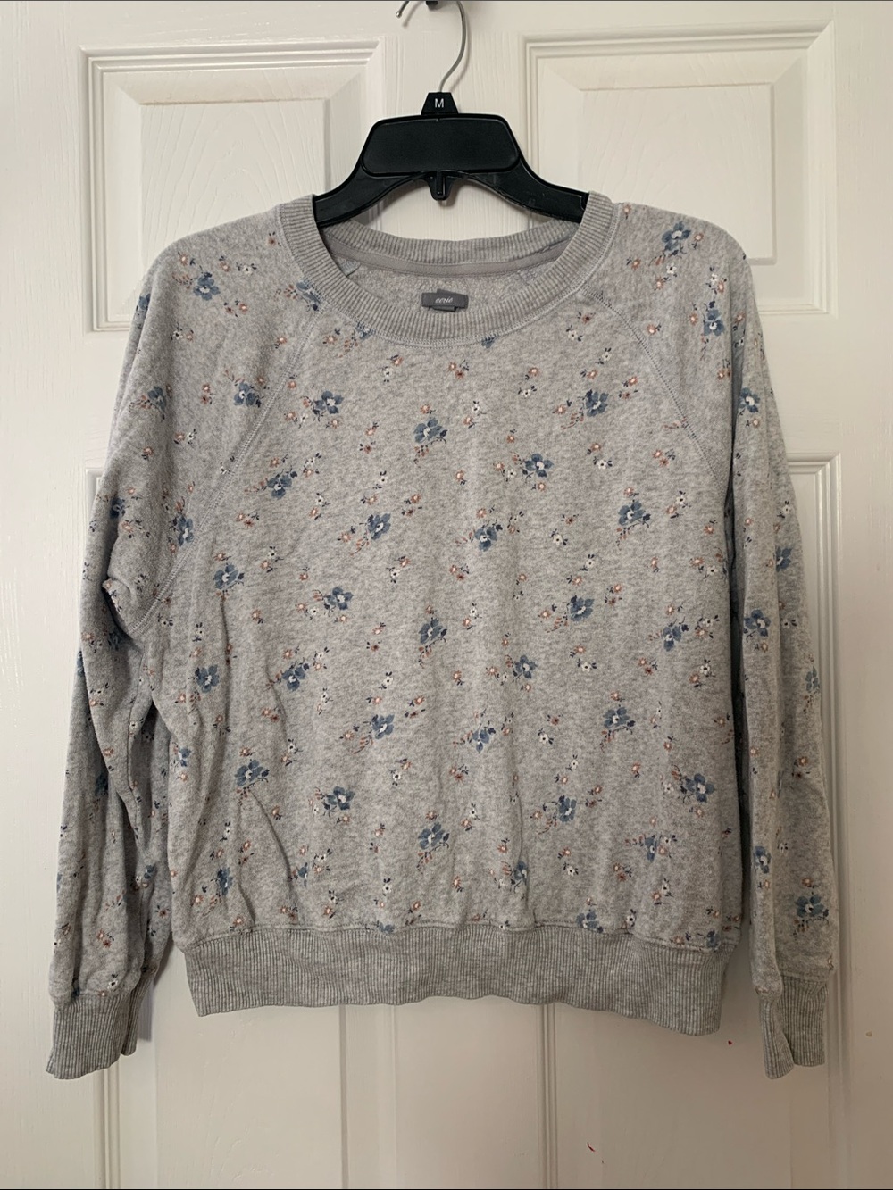 Aerie Gray Floral Sweatshirt with Blue Flower Print